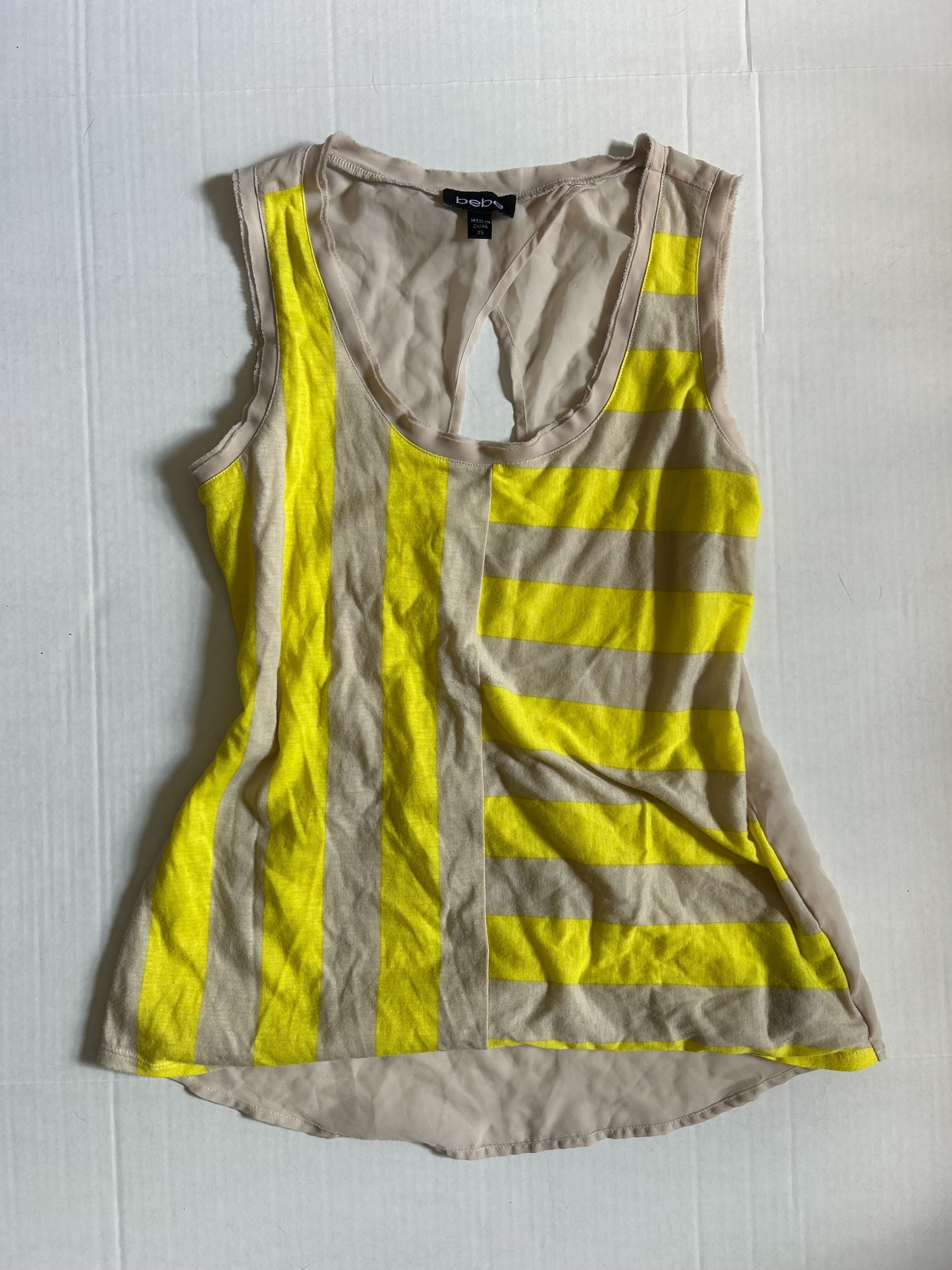 Bebe Striped Tank — Neon Yellow & Nude