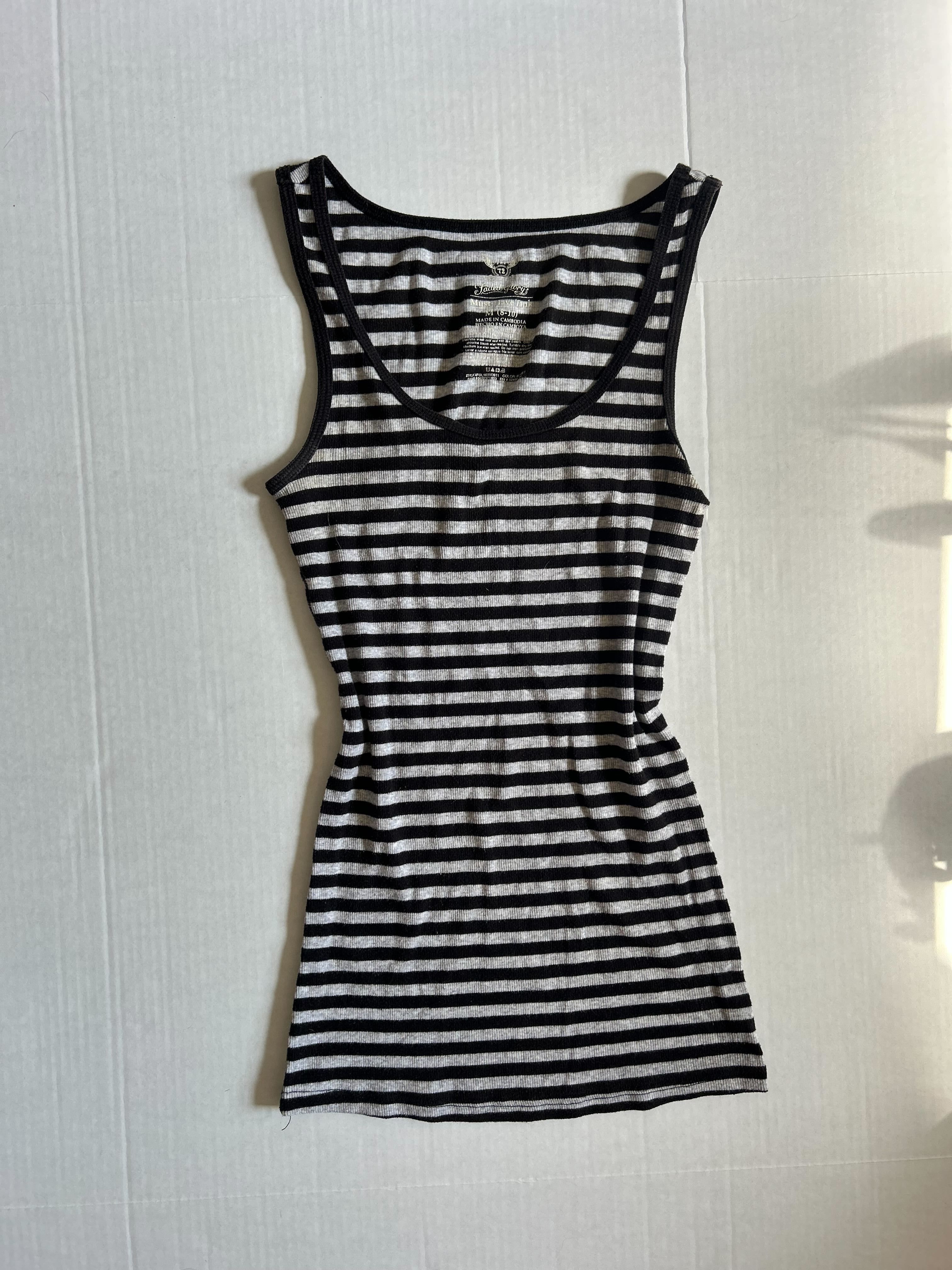 Faded Glory Stripe Ribbed Tank — Black & Grey