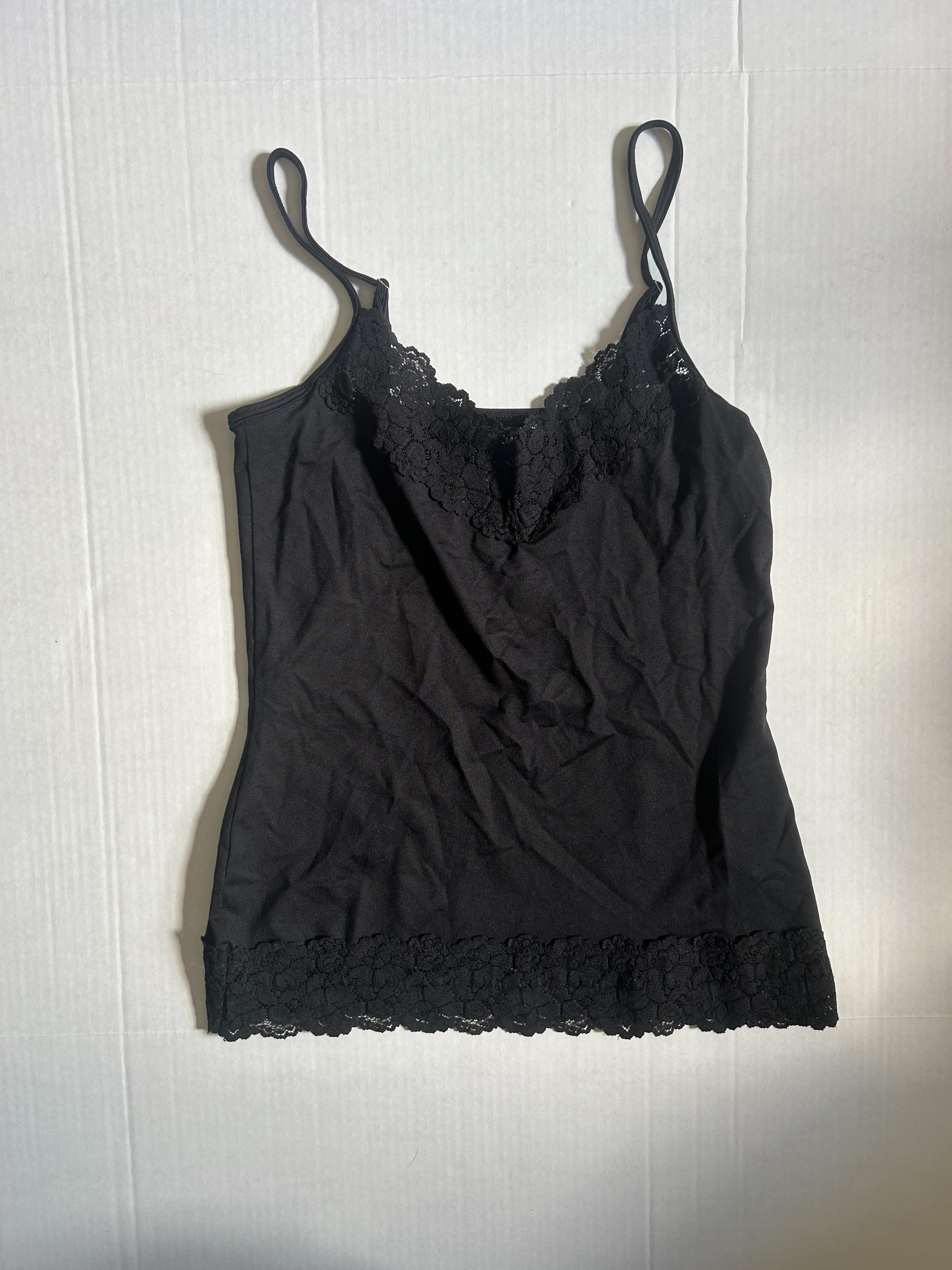 White House Black Market Lace-Trim Cami — Black